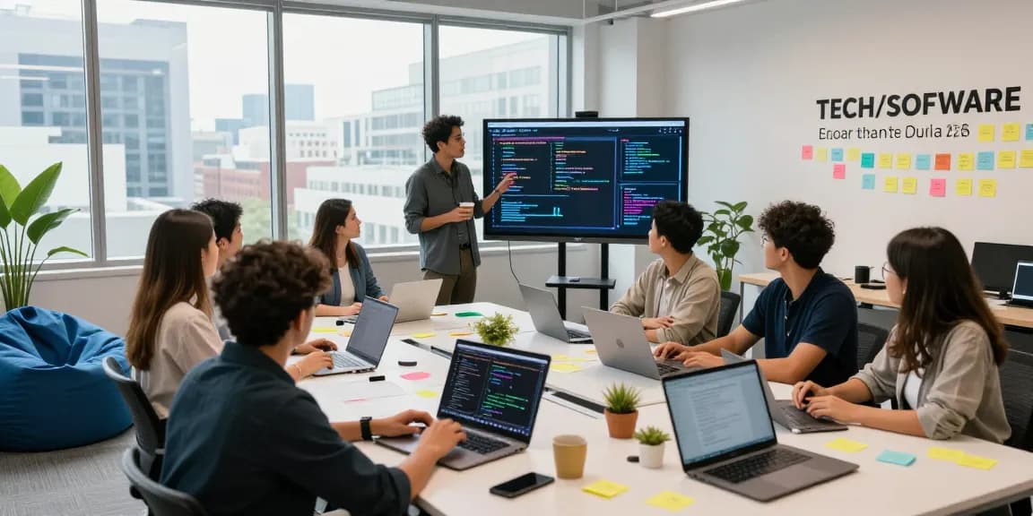 Diverse team collaborating on AI startups 2026 in a vibrant office space with innovative ideas displayed.