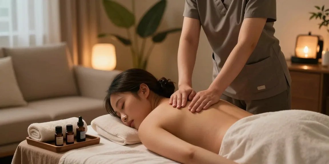 Client receiving 출장안마 in a peaceful home setting with calming ambiance.
