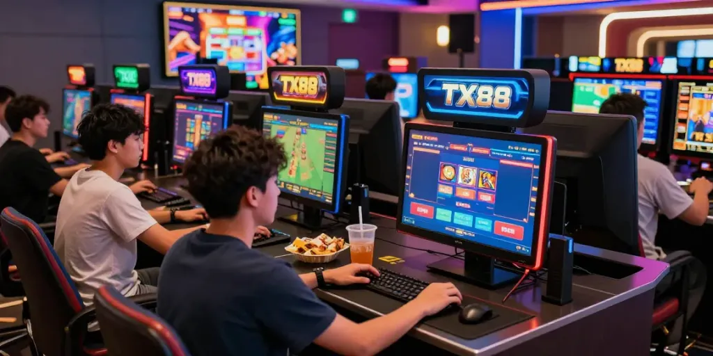 Engaged players experiencing the thrill of the trang chủ tx88 gaming platform in a modern lounge.