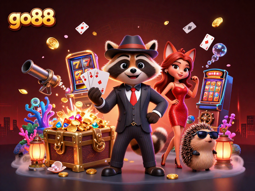 Experience thrilling go88 action with a suave raccoon and dazzling fox in a lively casino adventure.