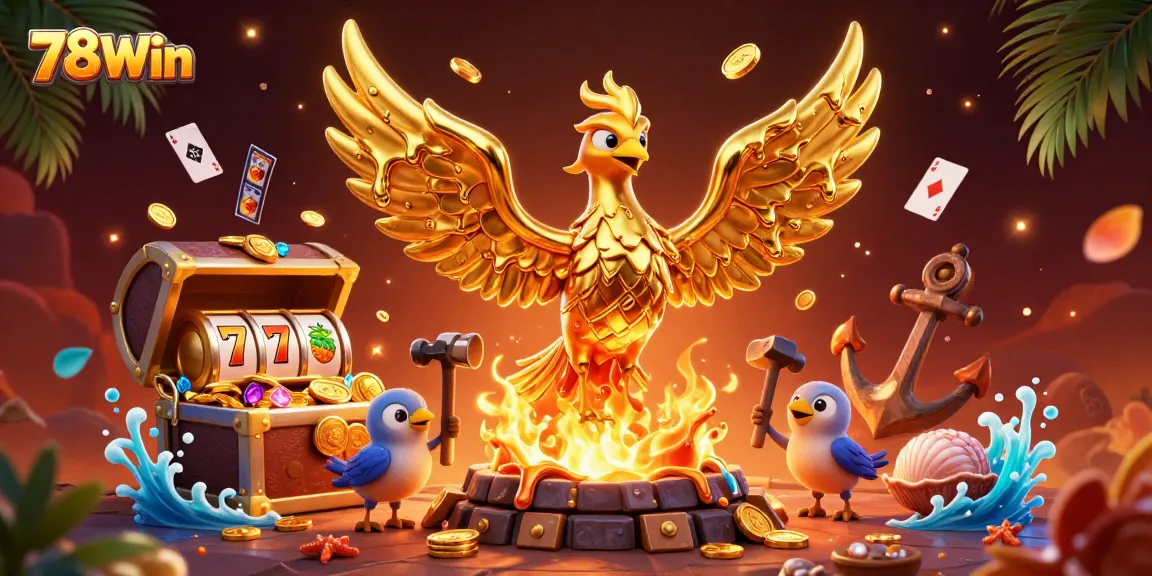 Experience thrilling wins at 78Win with a dynamic casino adventure illustration filled with gold and excitement.