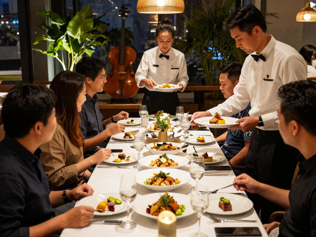 Guests enjoying an elegant dining experience at River City Restaurant, showcasing the rokok88 link alternatif in a vibrant atmosphere.