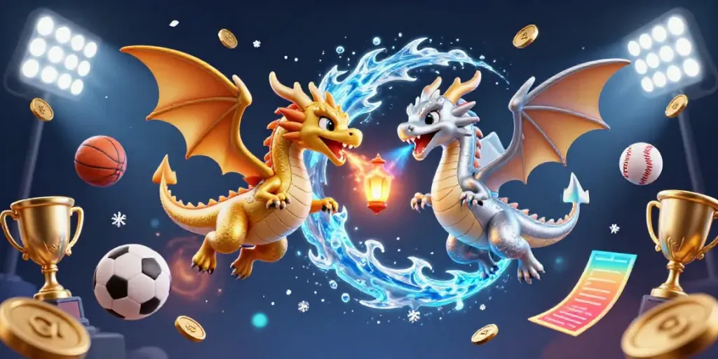 Experience thrilling gameplay at Rik with dragons, sports balls, and dynamic elements in a vibrant casino scene.