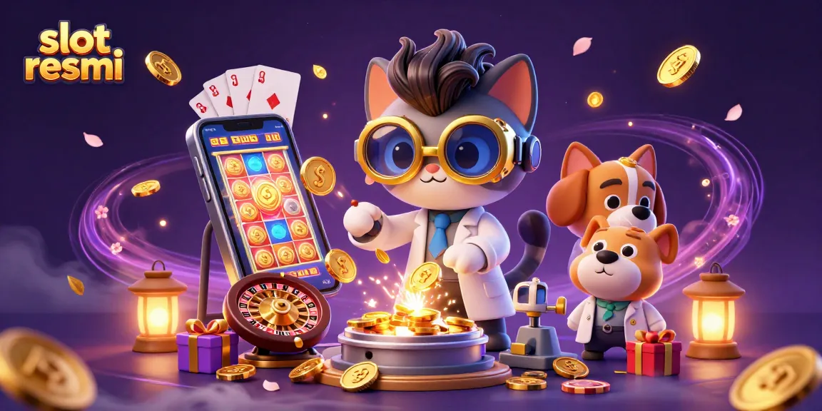Win with slot resmi games in a vibrant casino scene featuring animated characters.