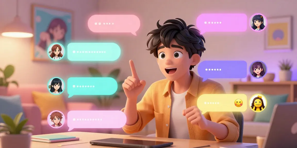 Engaging ecchi chat scene with vibrant anime character in digital chat interface