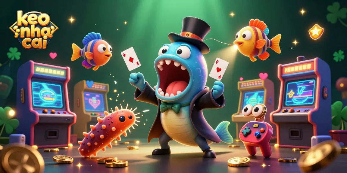 Engage with exciting keo nha cai card tricks by a magical eel in a vibrant casino-like scene.