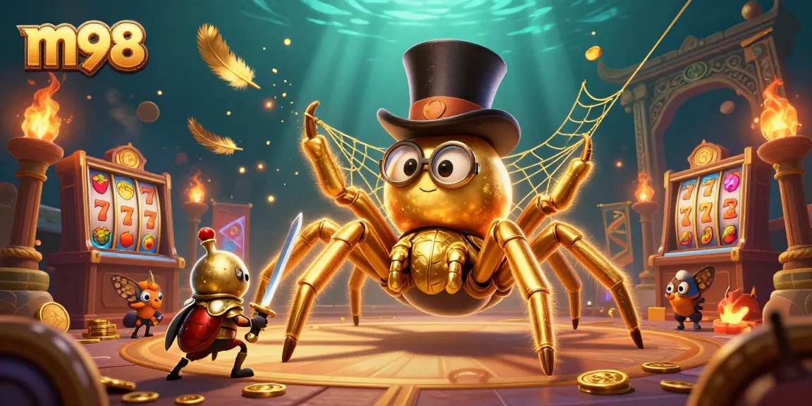 Engage with m98 gaming excitement featuring cartoon characters in a vibrant casino scene.