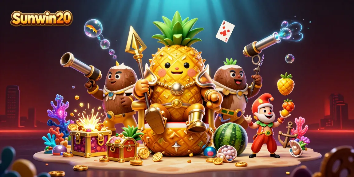 Experience slots excitement with sunwin20 in a vibrant casino scene featuring golden pineapple king.